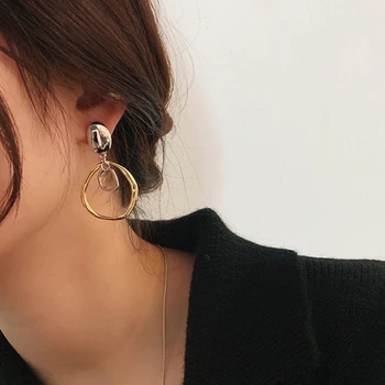 HUANZHI 2020 Ny koreansk Trendy Retro-Guld-Sølv Farve Cirkel Rundt Drop Øreringe til Kvinder, Piger Minimalistisk Smykker Gaver
