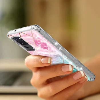 Glitter Marmor Tilfældet For Samsung Note 20 Ultra Tilfælde Blomster Hårdt bagcover Mat Anti-fald til Samsung Galaxy Note 20