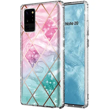 Glitter Marmor Tilfældet For Samsung Note 20 Ultra Tilfælde Blomster Hårdt bagcover Mat Anti-fald til Samsung Galaxy Note 20