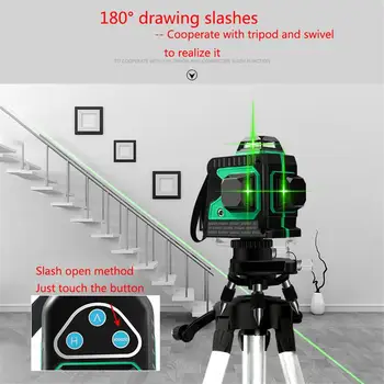 Professionel 12 Linje 3D Laser-Niveau 360 Vertikale Og Horisontale Laser Niveau Selv-nivellering Tværs Linje 3D Laser-Niveau Grønne Linje