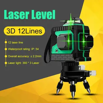 Professionel 12 Linje 3D Laser-Niveau 360 Vertikale Og Horisontale Laser Niveau Selv-nivellering Tværs Linje 3D Laser-Niveau Grønne Linje