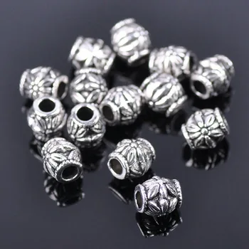 100pcs Tibetansk Sølv Metal 7x6mm Oval Form Blomst Hugget Løs Spacer masse Perler til Smykker at Gøre DIY Håndværk Resultater