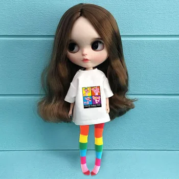 2 stk/sæt 1/6 mode dukke tøj Dukke Tilbehør, Hvid T-shirt+ rainbow strømper sokker til 30cm 1/6 dukke tøj til barbie