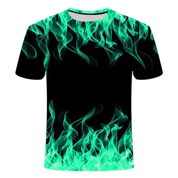 Høj kvalitet, mode salg Mænd ' s Nye Sommer T-shirt Med Rund Hals Korte Ærmer Blå grøn rød lilla Flamme 3D Printet Top