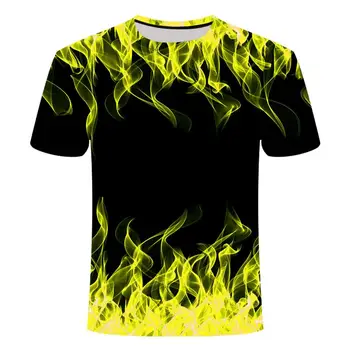 Høj kvalitet, mode salg Mænd ' s Nye Sommer T-shirt Med Rund Hals Korte Ærmer Blå grøn rød lilla Flamme 3D Printet Top