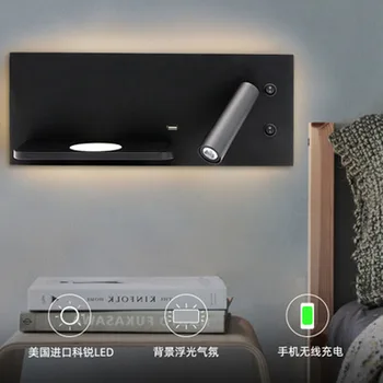 Soveværelse, telefon, trådløs oplader hylde væglamper Hotel Sengen Hovedgærde led Læsning Belysning USB-Armatur Lampe baggrundsbelyst