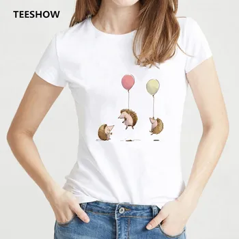 Sommer T-shirt til kvinder harajuku kawaii balloner Pindsvin t-shirts kvinder hvid tegnefilm casual dyr trykte bedste kvindelige t-shirt