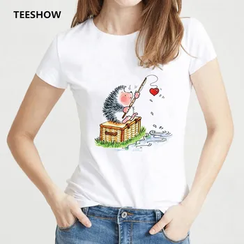 Sommer T-shirt til kvinder harajuku kawaii balloner Pindsvin t-shirts kvinder hvid tegnefilm casual dyr trykte bedste kvindelige t-shirt
