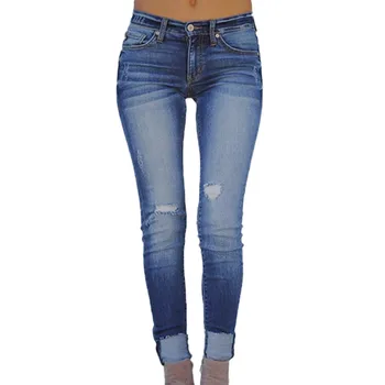 Kvinder Lange Bukser Kvindelige Lady Bukser, Vintage Denim Jeans Patchwork Hul Elastisk Talje Efteråret Løs Plus Size #L4