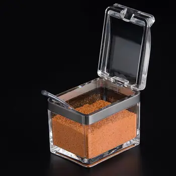 4 Grid Krydderi Krukke Krydderier Box Transparent Akryl Opbevaring Container Med Plastik Ske Køkken Spice Salt, Spidskommen Cruet Flaske