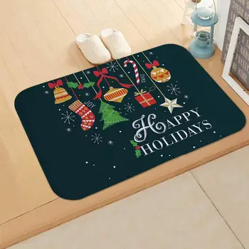 QIFU Jul, gulvtæppe, mat Værelse, Non-Slip Flannel Mat Tæppe Santa Claus Xmas Snemand, jule dekorationer til hjemmet 2020