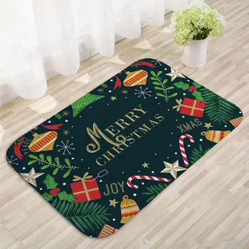 QIFU Jul, gulvtæppe, mat Værelse, Non-Slip Flannel Mat Tæppe Santa Claus Xmas Snemand, jule dekorationer til hjemmet 2020