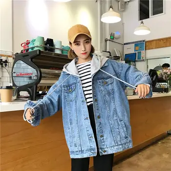 Jean Jakker Kvinder Hooded Efteråret Enkelt Breasted Enkel Alle-Match Koreansk Stil Harajuku Frakker Dame Japansk Streetwear