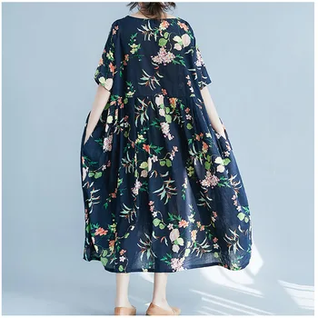 Plus Size Kjoler Til Kvinder 4XL 5XL 6XL 2019 Sommer Mode, Kunst Print Floral Retro Kjole Femme Casual Løs Stor Størrelse Lang Kjole