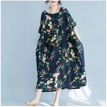 Plus Size Kjoler Til Kvinder 4XL 5XL 6XL 2019 Sommer Mode, Kunst Print Floral Retro Kjole Femme Casual Løs Stor Størrelse Lang Kjole