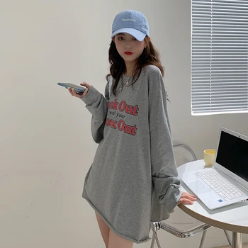 WERUERUYU Oversize Kvinder Efteråret Top T-Shirts med Lange Ærmer Hip Hop BF Casual Streetwear koreansk Stil Plus Størrelsen Løs t-Shirt