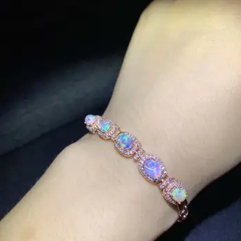 Ny stil naturlige farverige Opal armbånd til kvinder smykker ægte 925 sølv forgyldt naturlige perle birthstone party gave salg