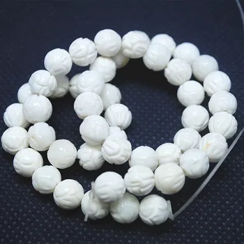 Hvide lotus blomst shell perler løse perler af perlemor south china sea shell udskæring perler 8mm 10mm 12mm nye perler diy