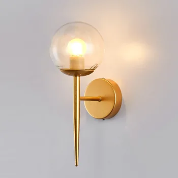 Moderne Glas-Ball Wall Lys Armatur Soveværelse, Stue, Indendørs Belysning Sconce Lampe Hjem Dekoration til Sengen Trapper Golden