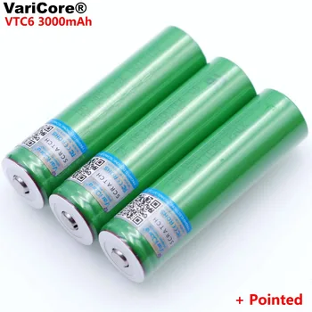 4STK VariCore VTC6 3000 mAh 3,7 V 18650 Li-ion Genopladeligt Batteri, 30A Decharge for US18650VTC6 batterier + Pegede
