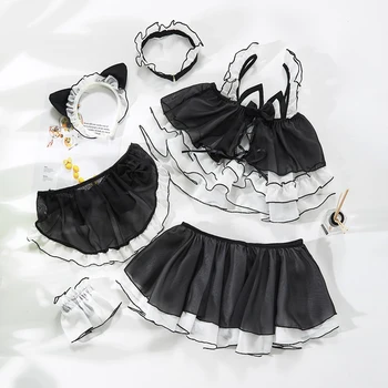 Lolita Søde Kat Pige Sexet Stuepige Uniform Gennemsigtigt Undertøj Schoolgirl Dame Djævelen Sexet Cosplay Kostumer Anime Undertøj Tøj