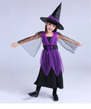 Halloween Kostumer Pige Sort Flue Heks Kostume Kjole og Hat Cap Part Cosplay Tøj til Børn, Pige Børn