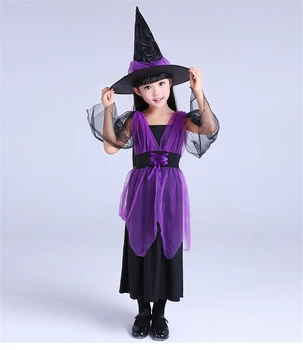 Halloween Kostumer Pige Sort Flue Heks Kostume Kjole og Hat Cap Part Cosplay Tøj til Børn, Pige Børn