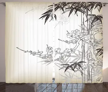 Asian Gardiner Japansk Kunst i Traditionel Stil og Design Bambus Sakura Træet Tema Stue, Soveværelse Vindue Gardiner Hvid