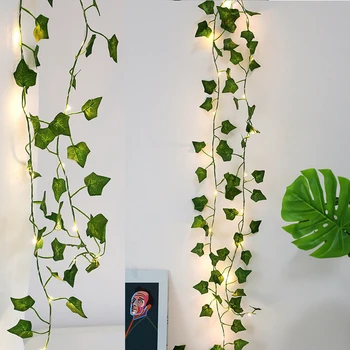 2M Kunstige Planter Led String Lys Creeper Grønne Blade Ivy Vin Hjem Bryllup Indretning Lampe DIY Hængende Have Belysning