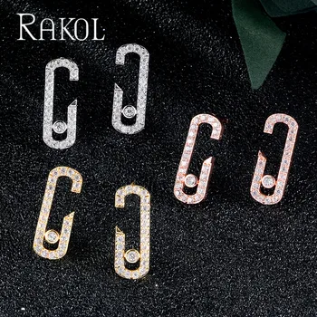 RAKOL Udsøgte koreansk Stil Geometriske Papir Klip Stud Øreringe Hvid Guld Farve Micro Banet Cubic Zircon Fashion Kvinder Smykker