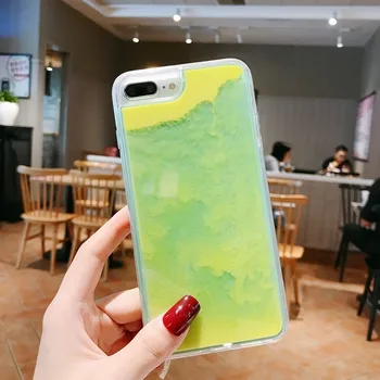 Lysende Neon Sand Case Til iPhone XR XS Max X 6 6S S 7 8 Plus Glød I Mørke Flydende Glimmer Kviksand Telefon Dække Capa