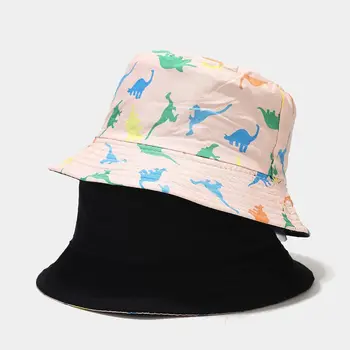 2020 Bomuld Tegnefilm dinosaur print Bucket Hat Fiskeren Hat til udendørs rejse hat Solen Cap Hatte til Mænd og Kvinder 223