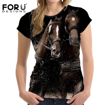 FORUDESIGNS Crazy Horse Kvinder T-Shirts, t-Shirt Femme 3D-Animalske Komfort Kort-langærmet Kvinde, Casual Skjorter Ropa Mujer Plus Størrelse