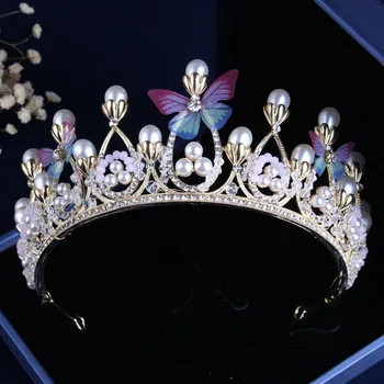 Barok Søde Romantiske Lyserød Blå Sommerfugl Krystal Brude Smykker Sæt-Halskæde, Øreringe Rhinestone Tiaras Crown Dubai Smykker Sæt