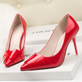 Kvinder sexy høje hæle spidse tå pumper kontor sko, party sko mode høj stilethæl hæl pumper nude patent læder sort