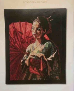 Højere Bomuld Tælles Cross Stitch Kit Oriental Sunset Geisha Skønhed Dame, Pige, Kvinde