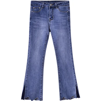 Mishow kvindelige Bred Ben Bukser Foråret 2019 kvinder Vasket Midten af taljen skinny bukser Efteråret Denim Lynlås slank casual Jeans MX18A2336
