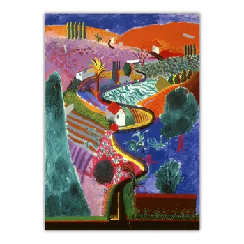 Citon, David Hockney, 《Nichols Canyon》Lærred Olie Maleri Kunst Plakat Billede Væggen Baggrund Indretning Hjem Stue Dekoration