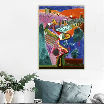 Citon, David Hockney, 《Nichols Canyon》Lærred Olie Maleri Kunst Plakat Billede Væggen Baggrund Indretning Hjem Stue Dekoration