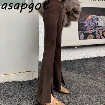 Plus Størrelse Tynde Sorte Split Flare Pants Kvinder 2020 Autunn Nye Mode Slank Høj Talje Vintage Casual Chic Vilde Streetwear Hot