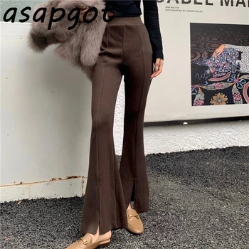 Plus Størrelse Tynde Sorte Split Flare Pants Kvinder 2020 Autunn Nye Mode Slank Høj Talje Vintage Casual Chic Vilde Streetwear Hot