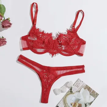 Erotisk Undertøj Sexy Lace Fristelsen Tre Point Undertøj Med Stål Ring Mode Undertøj Sexet Jul Røde Undertøj