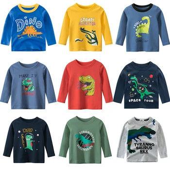 Baby Drenge Dinosaur Lange Ærmer 2020 Nye Efteråret ren bomuld Drenge bunden shirt Børn Tegneserie T-Shirt Til Drenge 2-8 år
