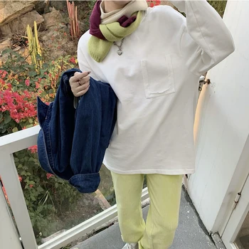 2021 Foråret Efteråret Løs Casual Hvid Langærmet Oversized T-Shirt Kvinder Koreanske Harajuku Sweatshirt Vintage Mode Toppe