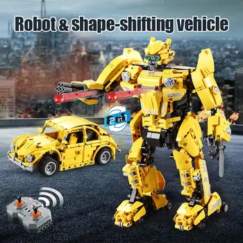 1124pcs Byen Fjernbetjening RC-Bumblebee Deformation Robot byggesten Technic Beetle Bil Mursten Legetøj for Børn