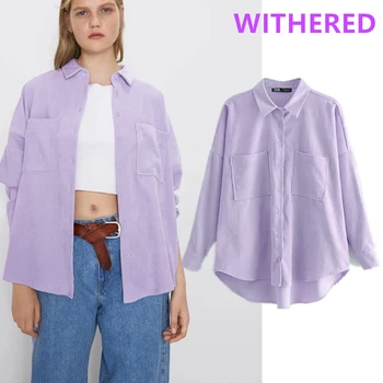 Visne england vintage solid Fløjlsbukser kæreste oversize bluse kvinder blusas mujer de moda 2020 shirt dame toppe plus størrelse