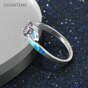 Kvinder Ring 925 Sterling Sølv Opal Ring Jubilæum Smykker Rhinestone Farverige Zircon Ring Til Bruden Bryllup Part Kjole Op