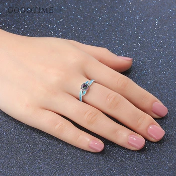 Kvinder Ring 925 Sterling Sølv Opal Ring Jubilæum Smykker Rhinestone Farverige Zircon Ring Til Bruden Bryllup Part Kjole Op