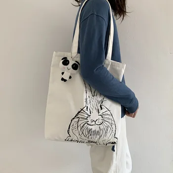Nye Lærred Tote Shoulder Shopper Tasker til Kvinder 2020 Sød Kanin Bomuld Klud Øko Genanvendelige Shopping Taske Store Damer Håndtasker