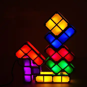 DIY Puslespil Lys Stabelbare LED bordlampe Constructible Blok Nat Lys Retro Spil Tower Baby Farverige Mursten Toy Gave